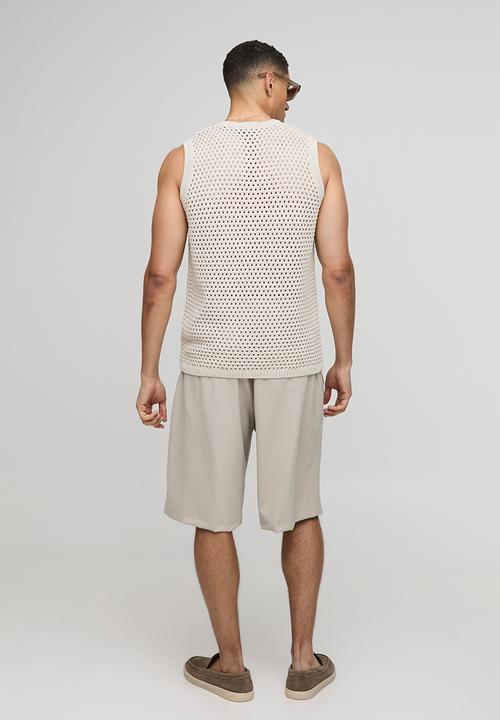 boohooMAN - Regular Fit Open Stitch Knitted Vest - White
