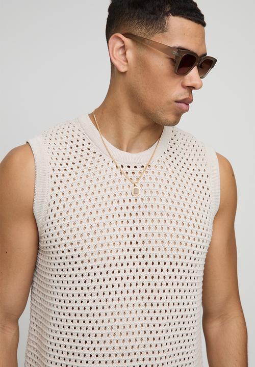 boohooMAN - Regular Fit Open Stitch Knitted Vest - White
