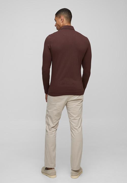 boohooMAN - Stretch Muscle Fit Jersey Long Sleeve Shirt - Chocolate
