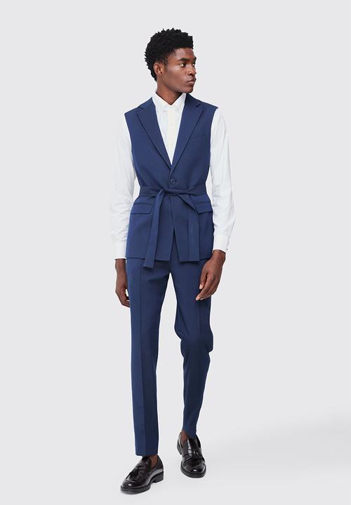 boohooMAN - Fixed Waist Slim Pintuck Tailored Trousers - Navy