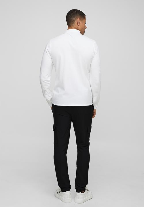 boohooMAN - Slim Fit Pique Button Down Collar Jersey Shirt - White