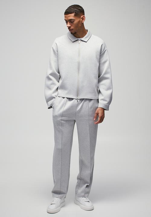 boohooMAN - Straight Leg Pintuck Scuba Trouser - Grey Marl