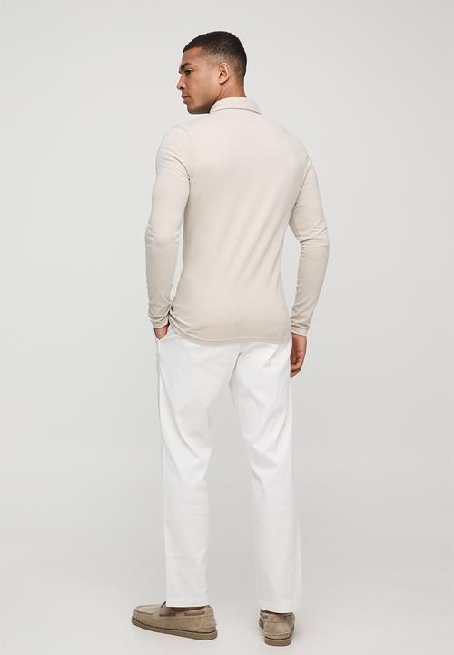 boohooMAN - Stretch Muscle Fit Jersey Long Sleeve Shirt - Stone