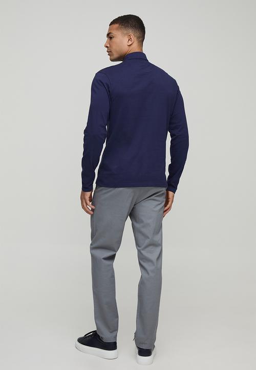 boohooMAN - Slim Fit Jersey Long Sleeve Shirt - Navy