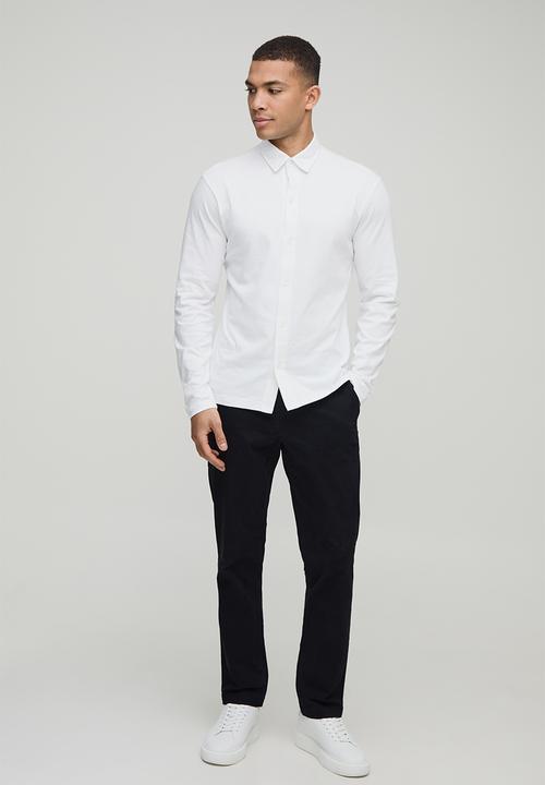 boohooMAN - Slim Fit Jersey Long Sleeve Shirt - White