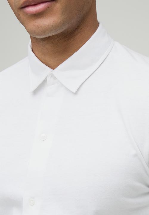 boohooMAN - Slim Fit Jersey Long Sleeve Shirt - White
