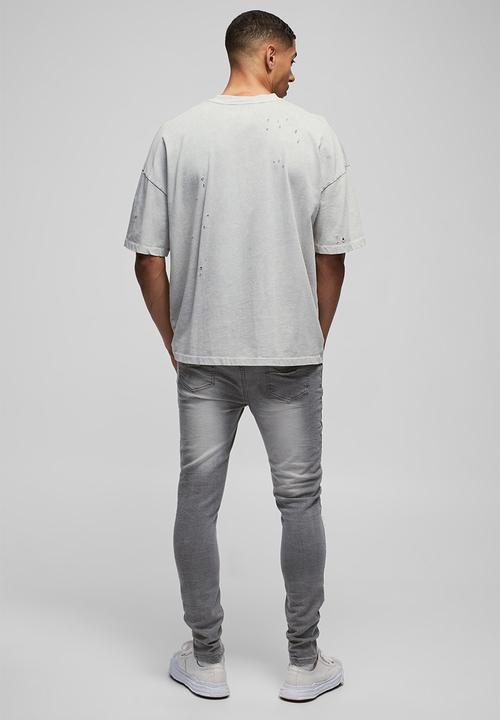 boohooMAN - Skinny Stretch Ripped Jeans In Ice Grey Wash - Ice Grey