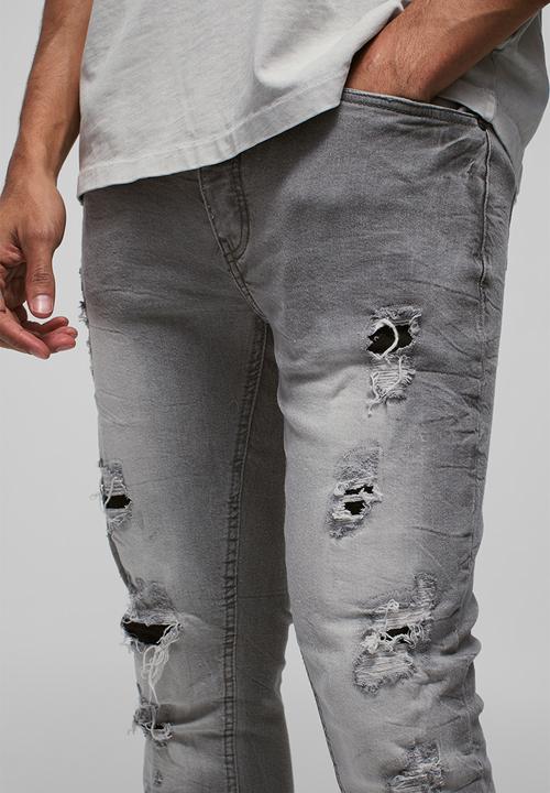 boohooMAN - Skinny Stretch Ripped Jeans In Ice Grey Wash - Ice Grey
