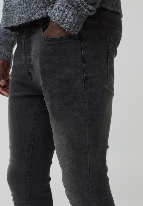 boohooMAN - Super Skinny Stretch Washed Jeans - Charcoal