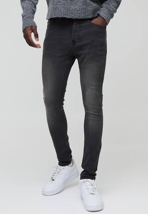 boohooMAN - Super Skinny Stretch Washed Jeans - Charcoal