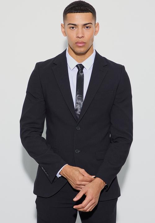 boohooMAN - Jersey Skinny Single Breasted Suit Jacket - Black