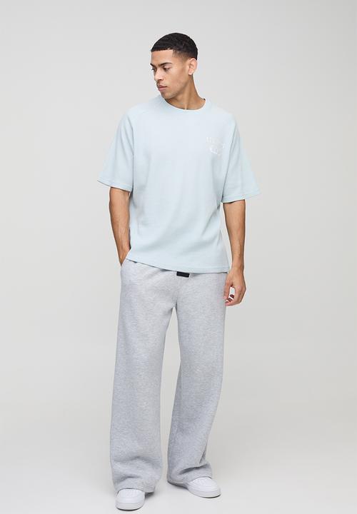 boohooMAN - Oversized Raglan Waffle Print T-Shirt - Blue