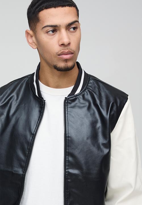 boohooMAN - Plain PU Varsity Jacket In Black - Black