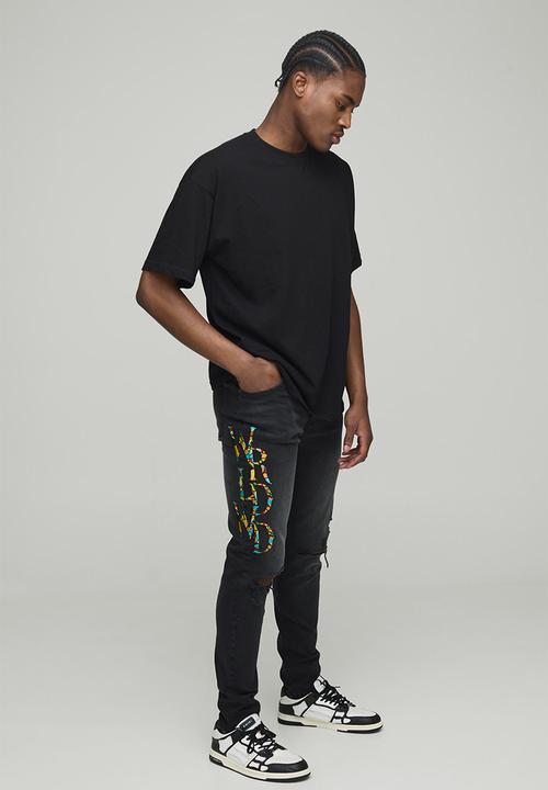 boohooMAN - Skinny Applique Ripped Jeans - Washed Black