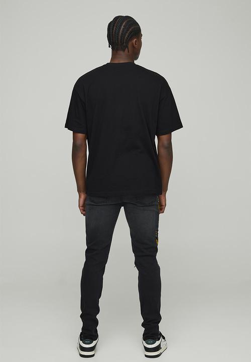 boohooMAN - Skinny Applique Ripped Jeans - Washed Black