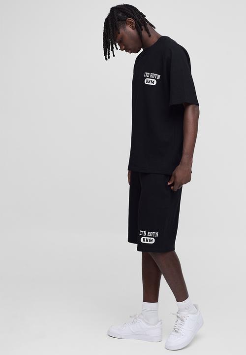 boohooMAN - Oversized Raglan Waffle Print T-Shirt - black
