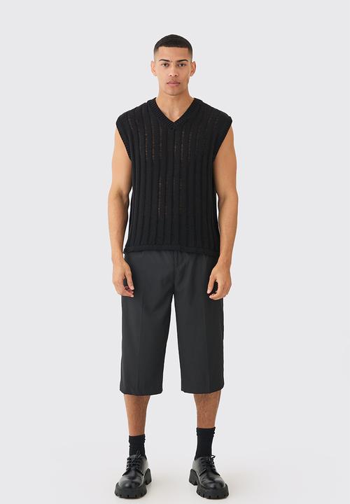 boohooMAN - Regular Fit Open Stitch Vest In Black - Black