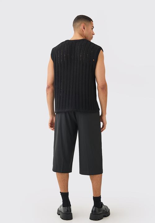 boohooMAN - Regular Fit Open Stitch Vest In Black - Black