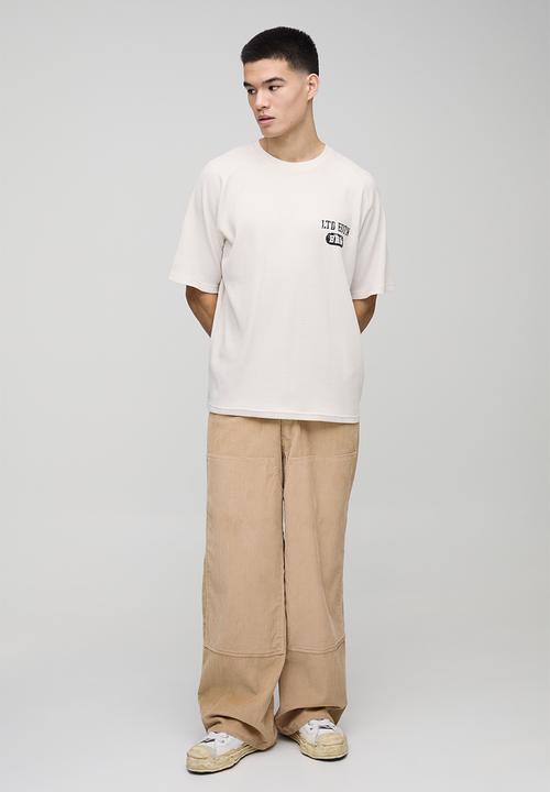 boohooMAN - Oversized Raglan Waffle Print T-Shirt - ecru