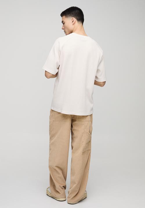 boohooMAN - Oversized Raglan Waffle Print T-Shirt - ecru
