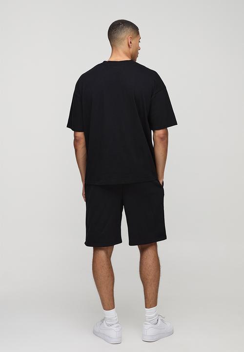 boohooMAN - Oversized Moto Graphic T-Shirt & Short Set - black