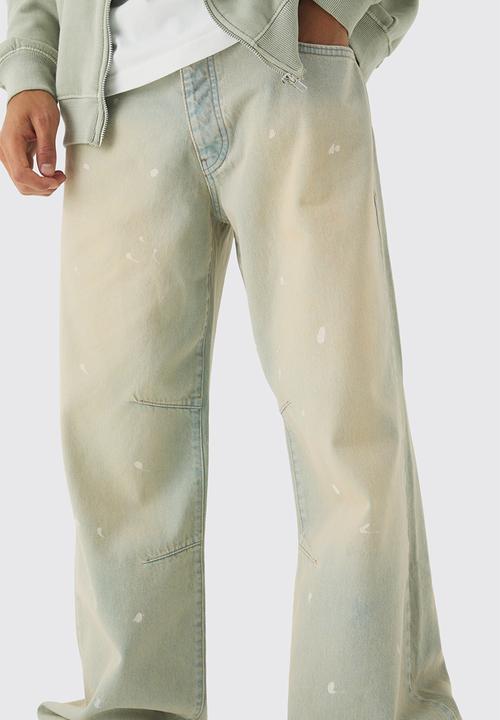 boohooMAN - Relaxed Rigid Paint Splatter Denim Jeans - Ecru