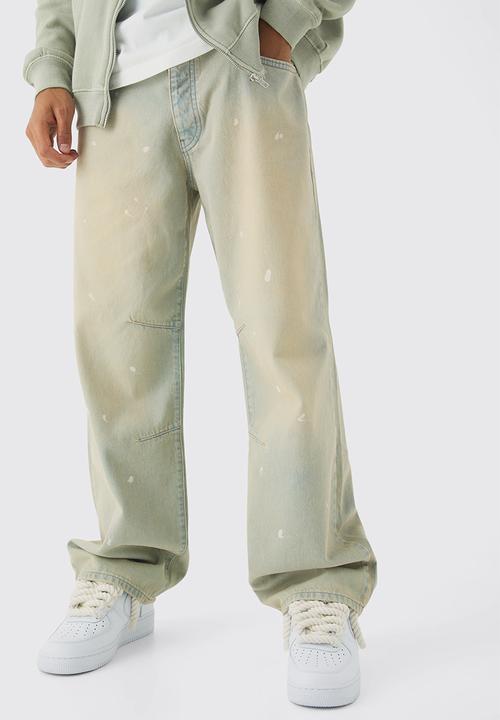boohooMAN - Relaxed Rigid Paint Splatter Denim Jeans - Ecru