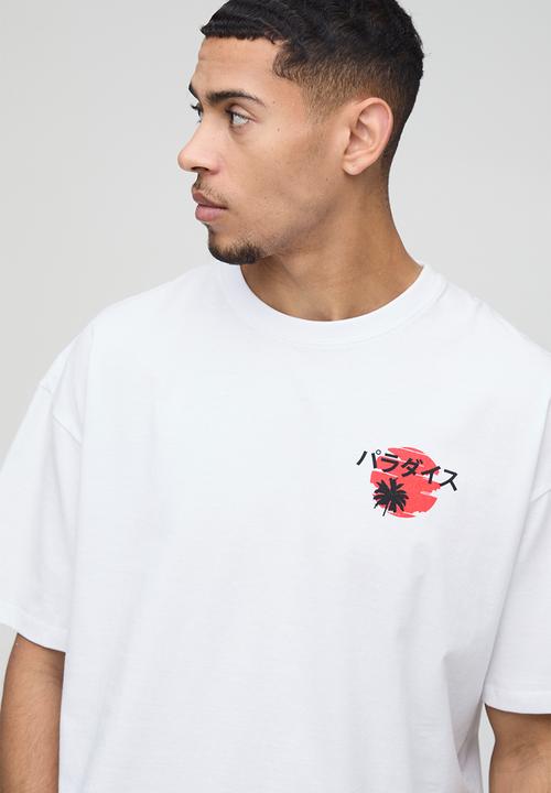 boohooMAN - Oversized Palm Tree Landscape Shadow Print T-Shirt - White