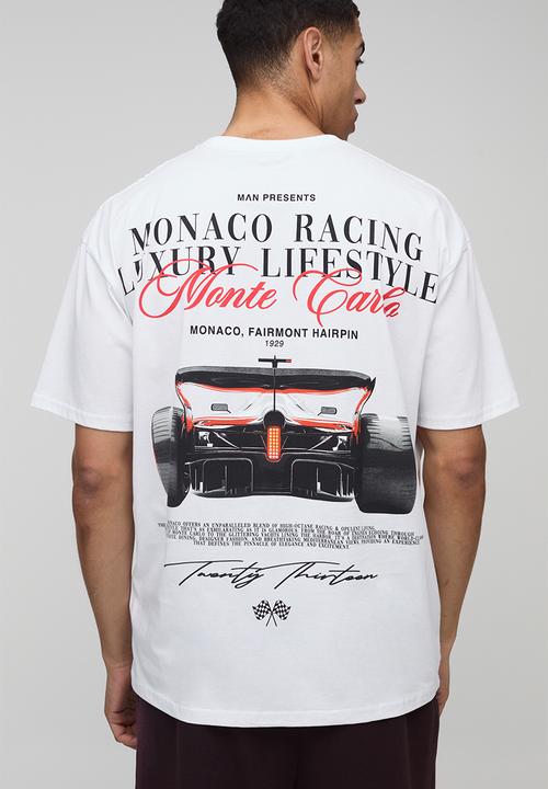 boohooMAN - Oversized Monaco Racing T-Shirt - white