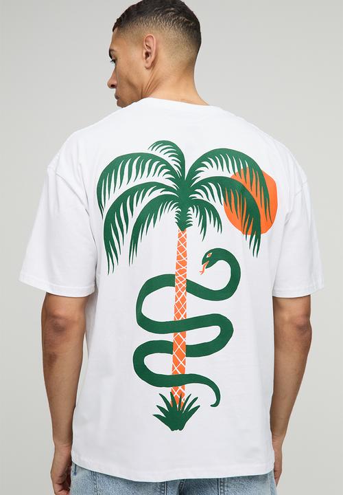 boohooMAN - Oversized Palm Tree Graphic T-Shirt - White