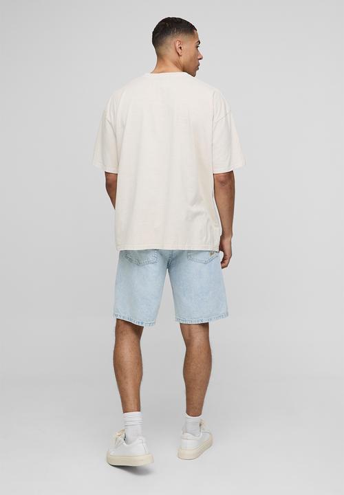 boohooMAN - Oversized Monaco Palm Tree Washed Printed T-Shirt - Stone