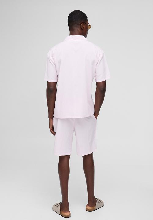 boohooMAN - Oversized Revere Linen Short Sleeve Shirt - Baby Pink