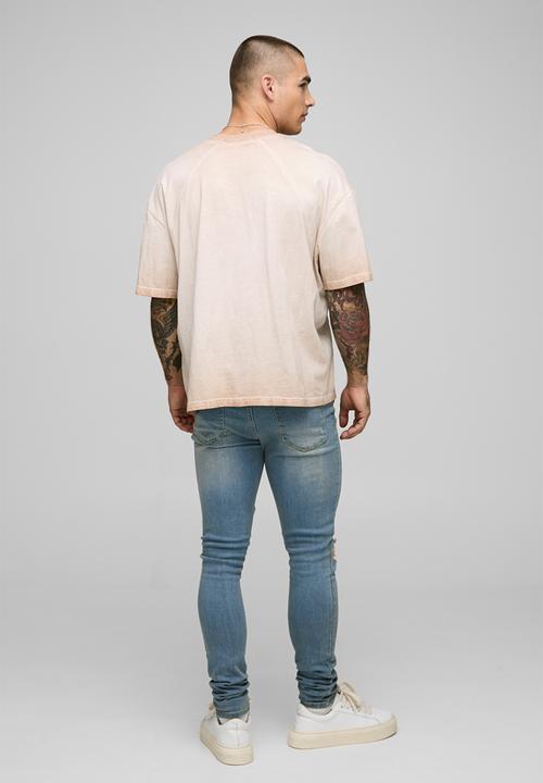 boohooMAN - Super Skinny Washed Ripped Knee Jeans - Antique Blue