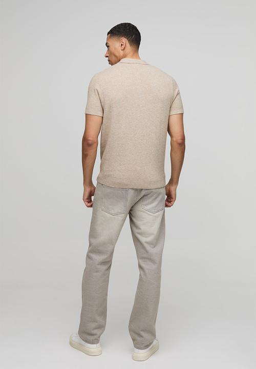 boohooMAN - Regular Fit Button Up Knitted Polo - Taupe