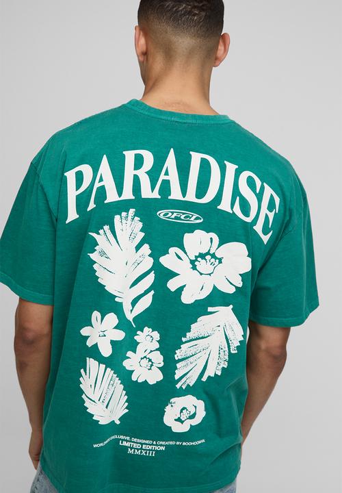 boohooMAN - Oversized Paradise Floral Print Washed T-shirt - Forest