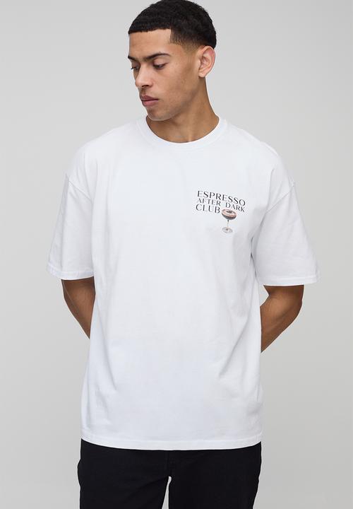 boohooMAN - Regular Fit Oversized Espresso Martini Graphic T-Shirt - white