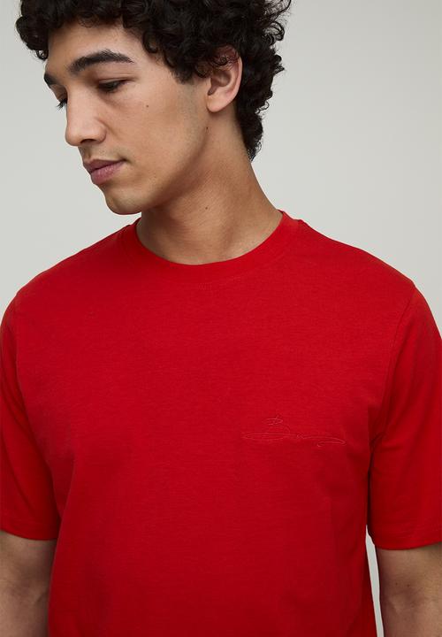 boohooMAN - Regular Fit BM Signature Embroidered Crew Neck T-shirt - Red