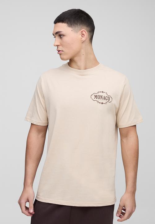 boohooMAN - Regular Fit Monaco Print T-Shirt - sand