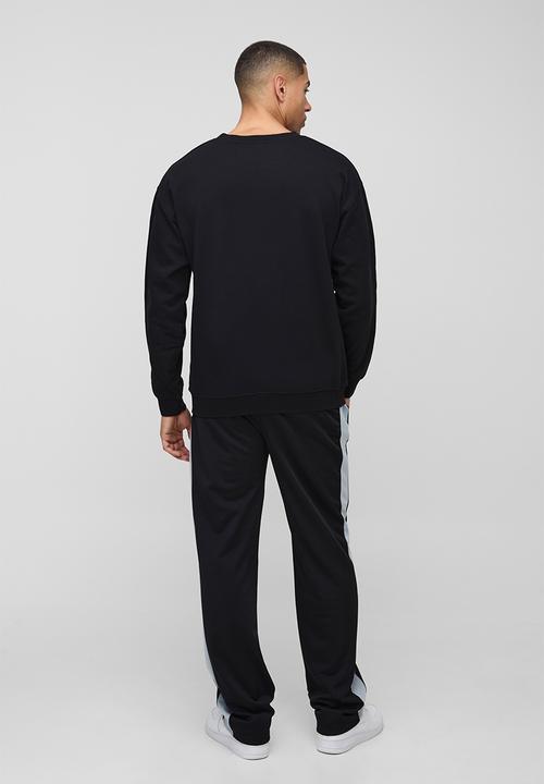 boohooMAN - Elasticated Waist Relaxed Fit Side Panel Track Pants - black