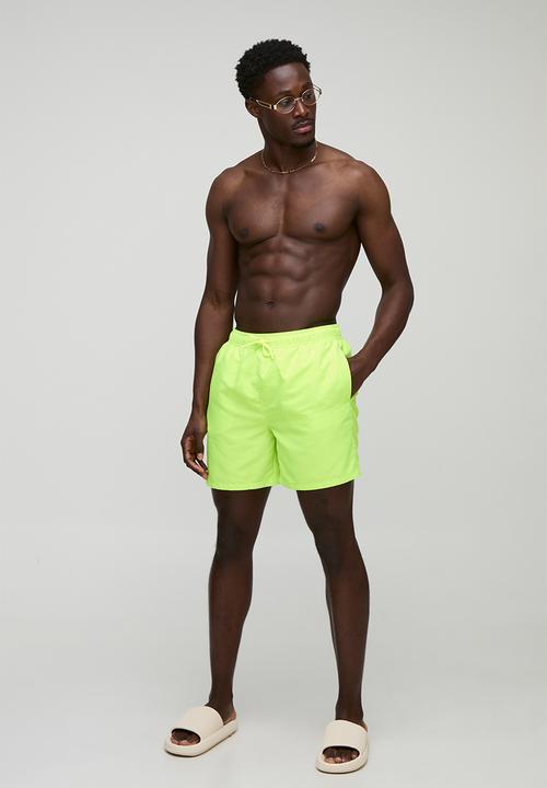 boohooMAN - Mid Length Swim Short - Neon-Yellow