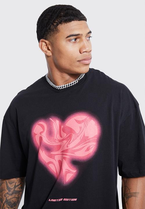 boohooMAN - Oversized Marble Heart Graphic T-shirt - Black