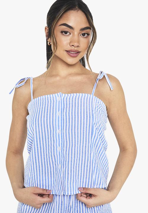 boohoo - Seersucker stripe button cami & short pyjama set - blue