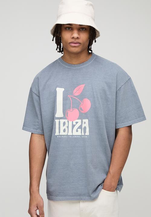 boohooMAN - Oversized Ibiza Cherry Washed Printed T-Shirt - grey
