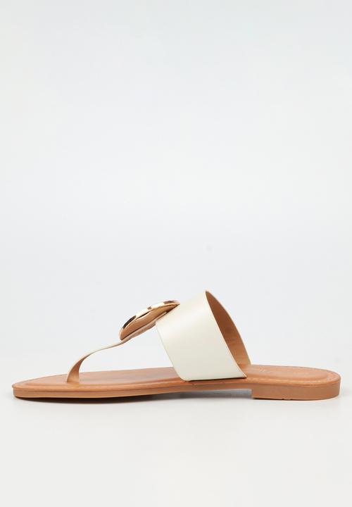 Miss Black - Honor 5 toe thong coin sandal - white