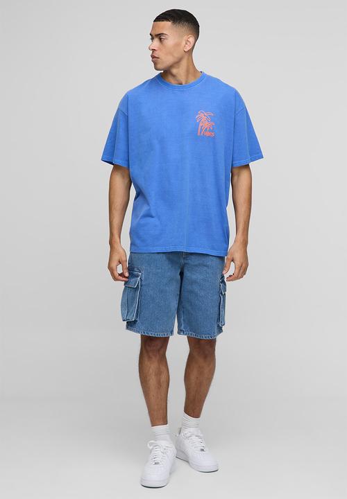 boohooMAN - Oversized Good Vibes Only Washed Printed T-shirt - blue