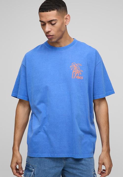 boohooMAN - Oversized Good Vibes Only Washed Printed T-shirt - blue