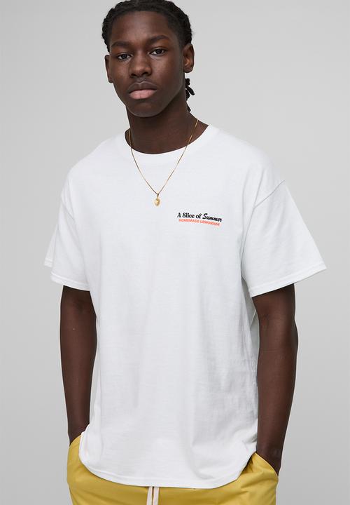 boohooMAN - Oversized Extended Neck Summer Lemon Print T-Shirt - white