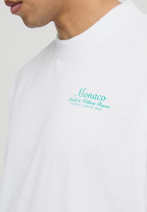 boohooMAN - Oversized Extended Neck Club De Luxe Monaco Printed T-Shirt - White