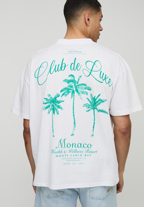 boohooMAN - Oversized Extended Neck Club De Luxe Monaco Printed T-Shirt - White