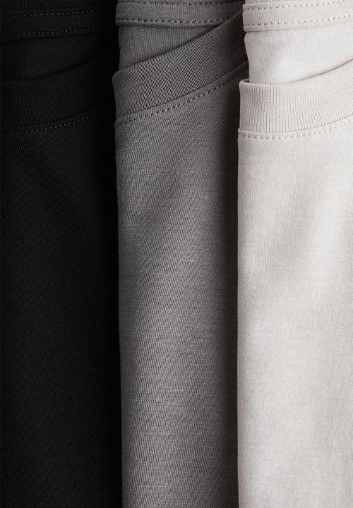 H&M - 3-Pack T-shirts - light beige/grey/black 
